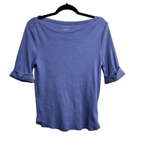 Talbots Blue Ribbed Top Size L Preppy Coastal Grandmother Quiet Luxury Capsule